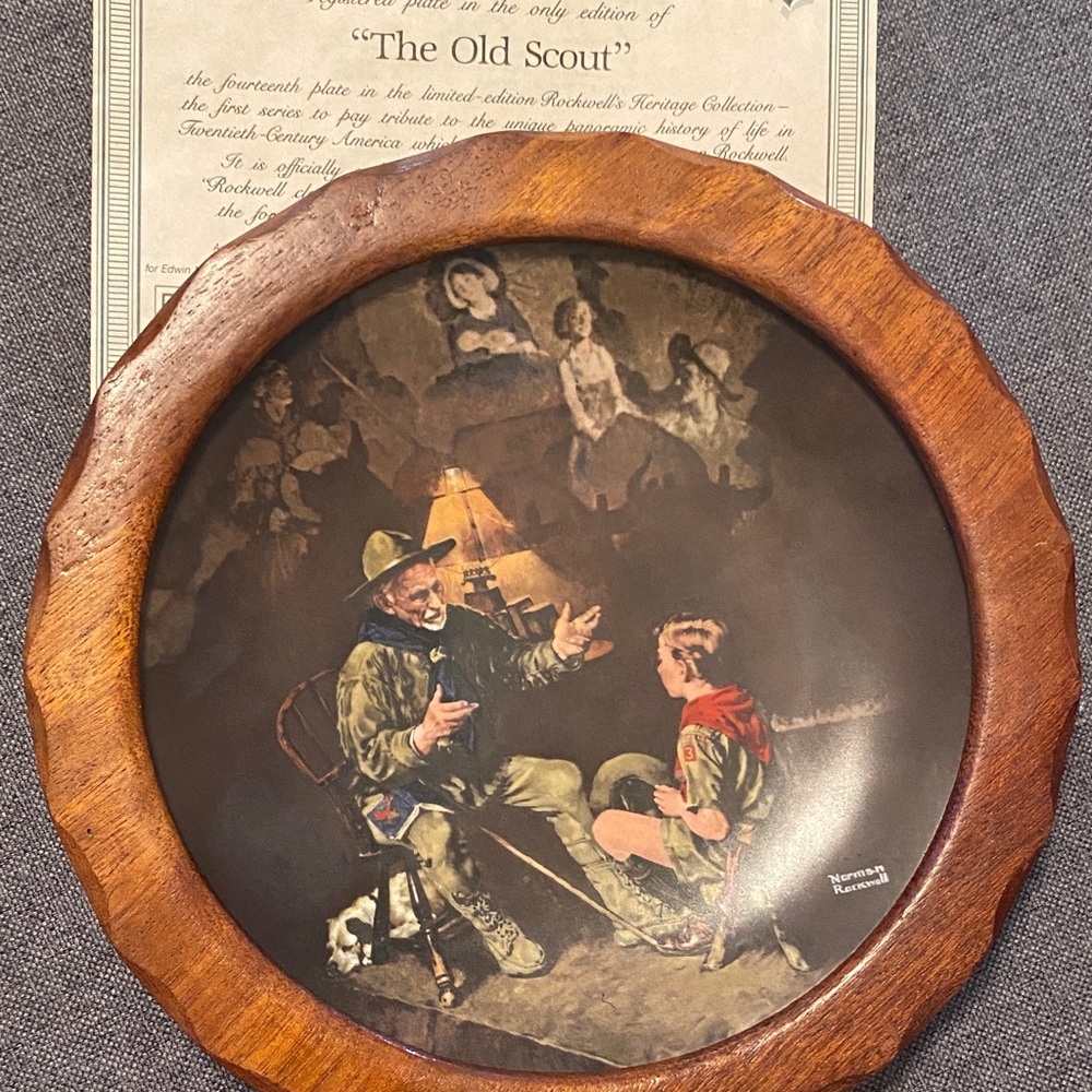 The old Scout vintage Norman Rockwell plate with wooden frame